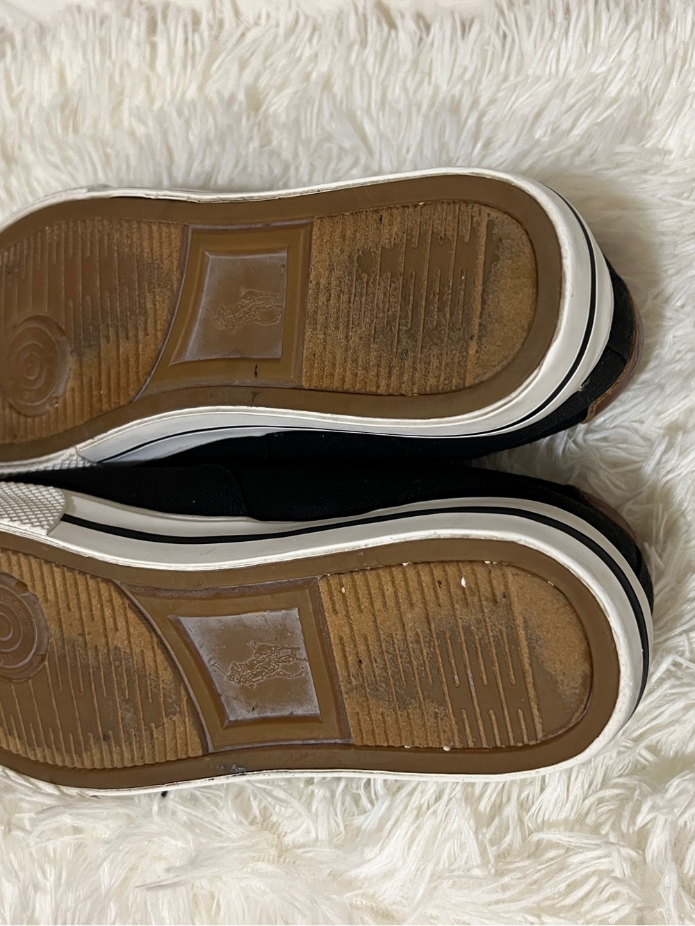 Polo by Ralph Lauren Black Canvas Sneakers Brown Collar Red Logo Very Clean! - Picture 6 of 8